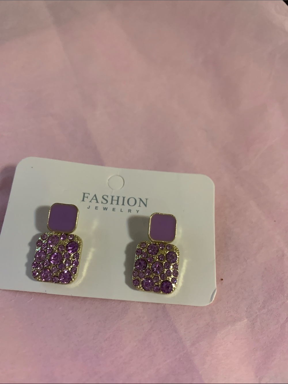 Fashion Jewelry Gold-Tone Purple Square Drop Earrings